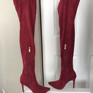 Red pointy toe thigh high boots!